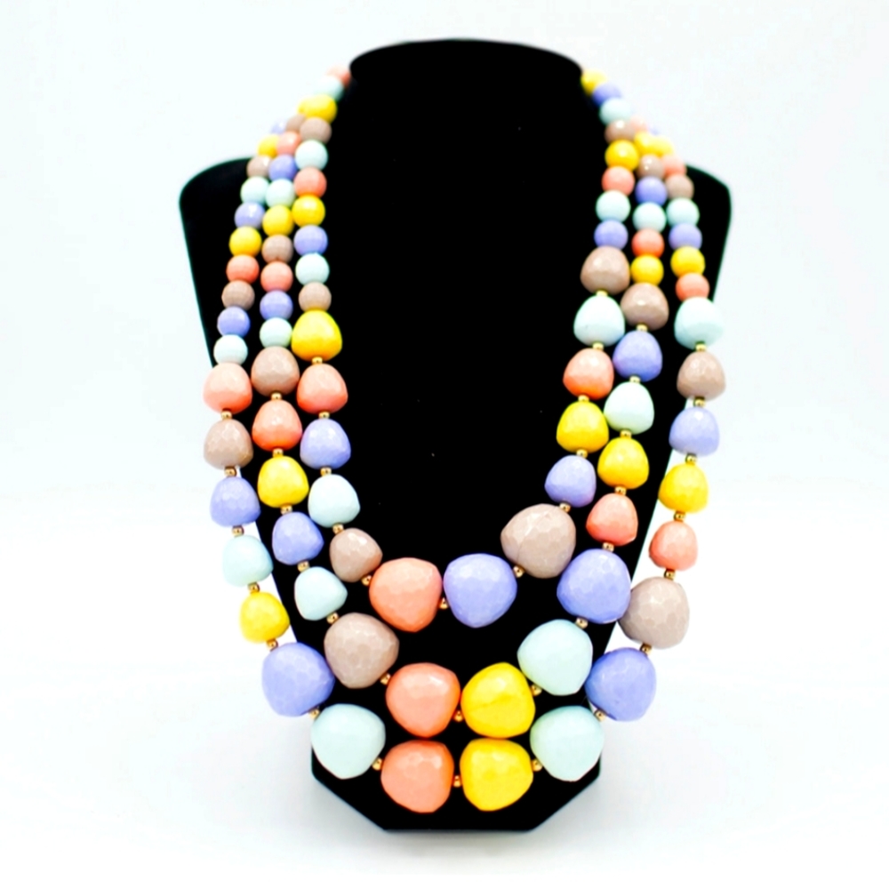 Faceted Resin Triple Layered Necklace with Rounded Edge.